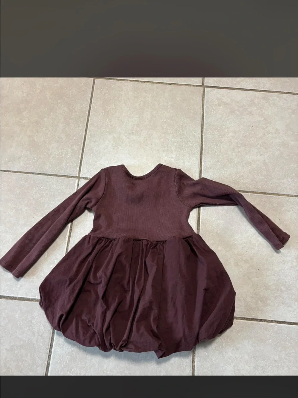 Zara Girls Long-Sleeve Bubble Dress in Deep Brown